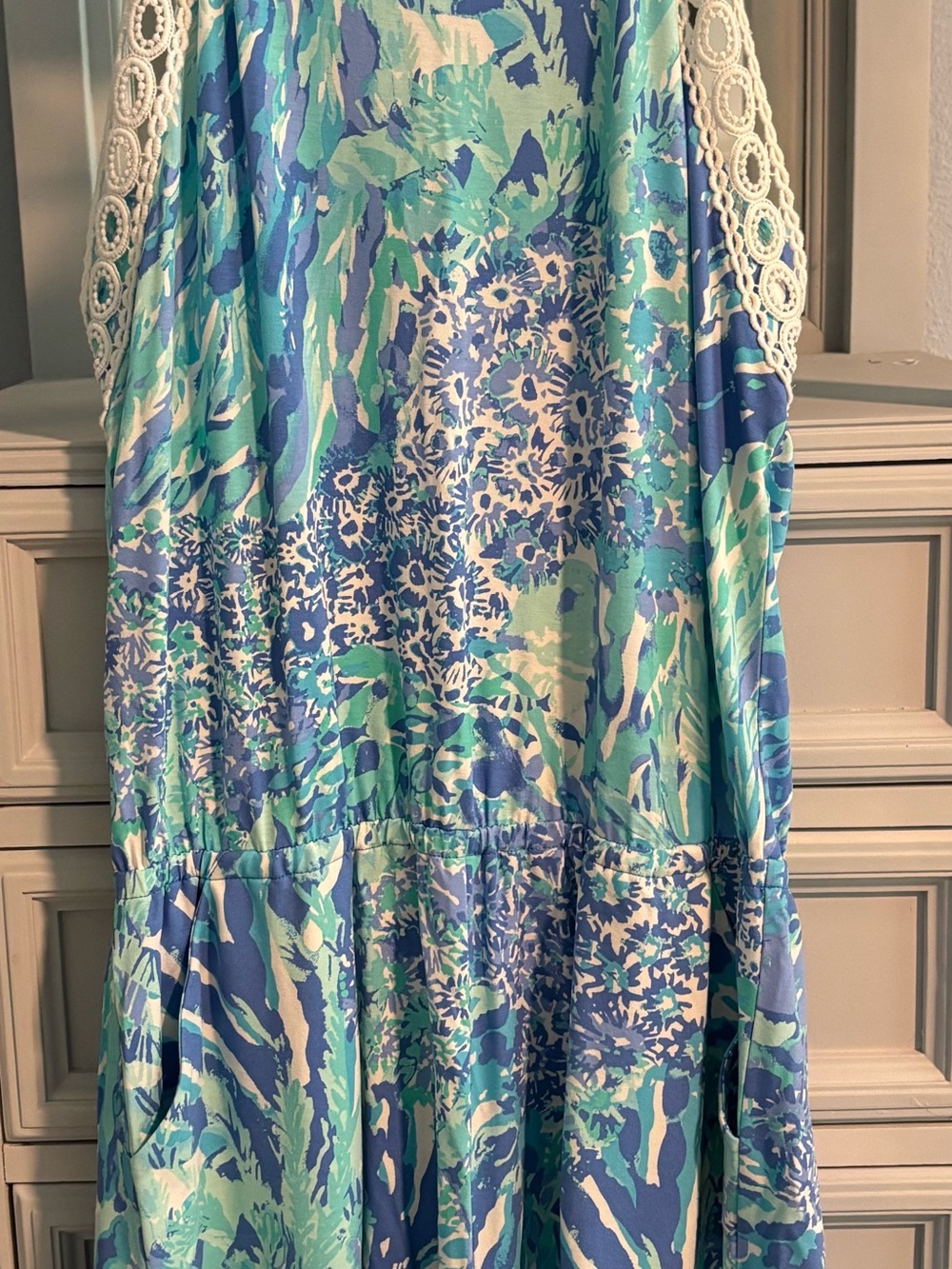Lilly Pulitzer Aqua, Teal & Navy Printed Maxi Skirt